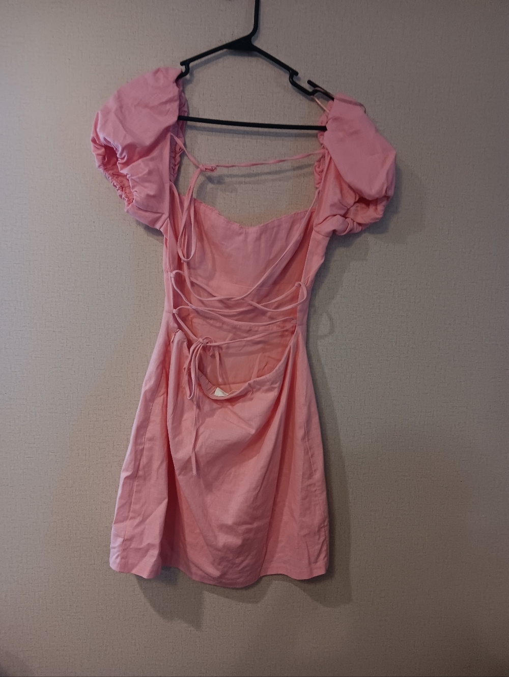 American Threads Emma Open Back Puff Sleeve Mini Dress Sz M - Picture 4 of 5